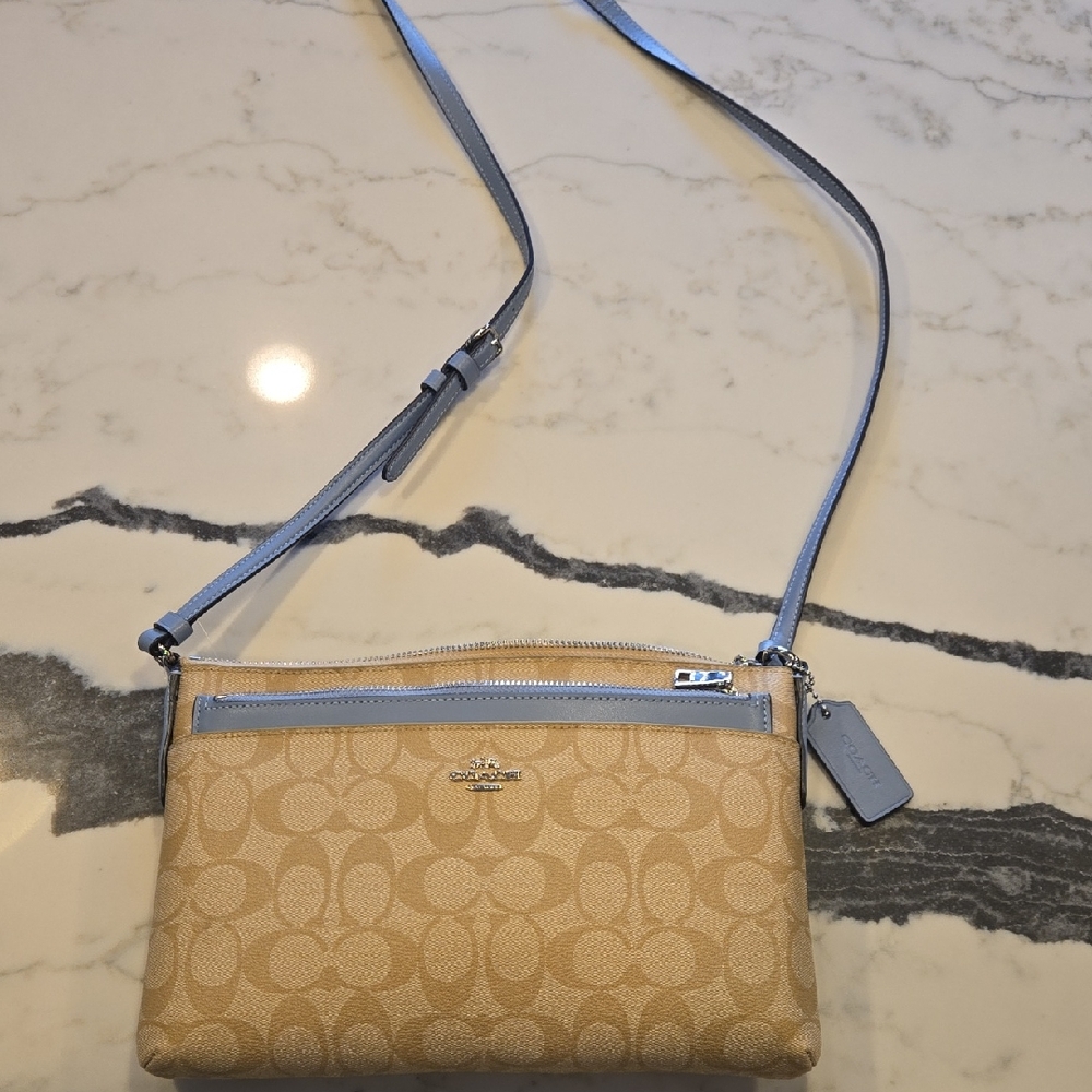 Coach Beige and Light Blue Crossbody Bag